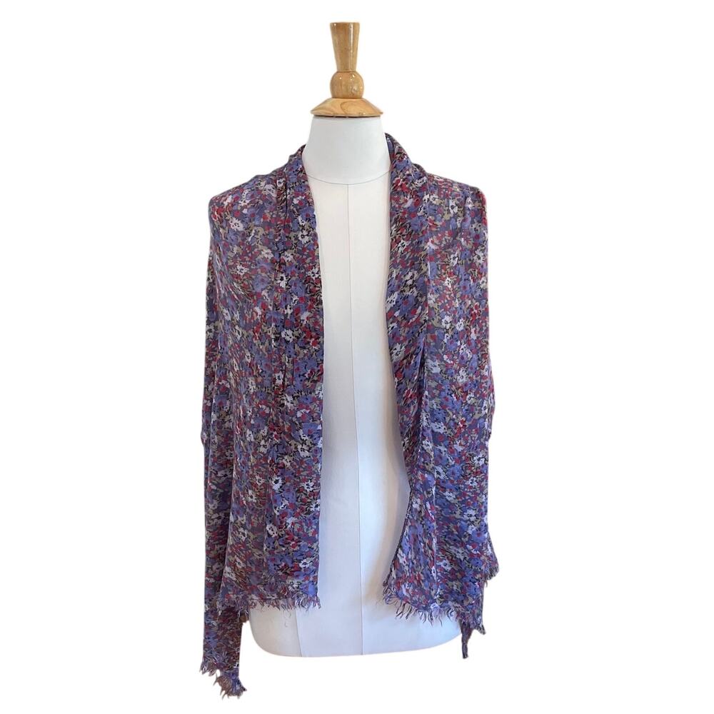 L.L. Bean Lightweight Large Floral Wrap/Shawl, Purple, Fringe, 62 x 21, Cottage